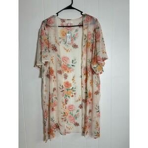 NWT maurices Womens Kimono boho Cardigan Floral Sheer Lightweight Open Front  L